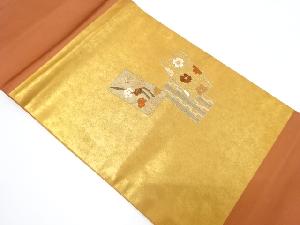 箔置 短冊に花模様 刺繍 名古屋帯